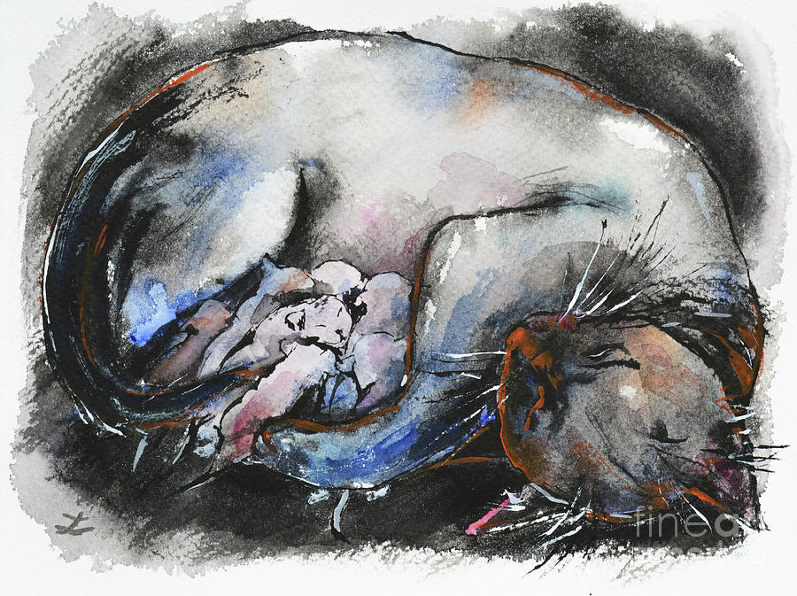 Siamese Cat with Kittens Painting by Zaira Dzhaubaeva