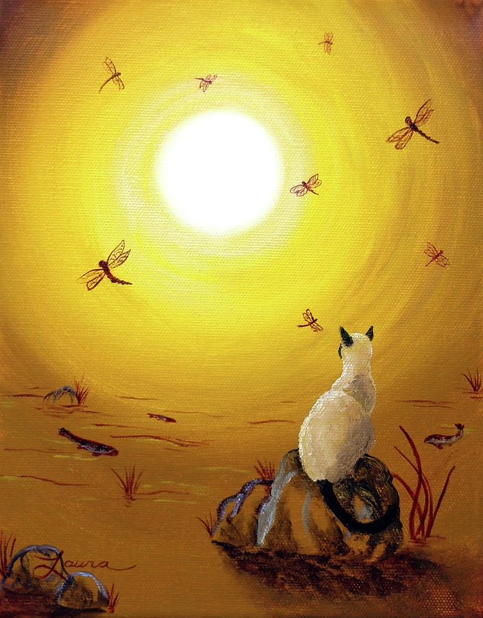 Siamese Cat With Red Dragonflies Painting