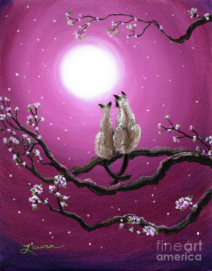 Siamese Cats in Spring Blossoms Painting by Laura Iverson