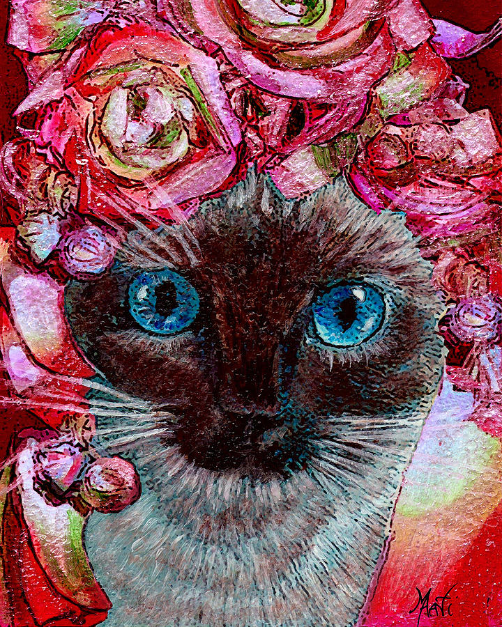 Siamese Kitty Valentine Mixed Media by Michele Avanti