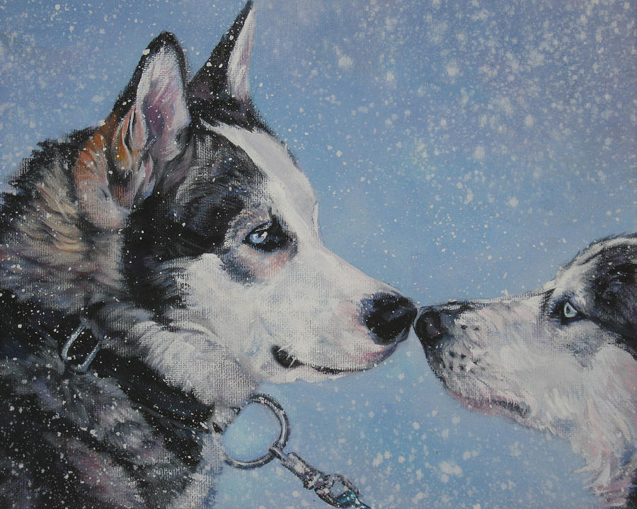 Siberian Huskies in snow Painting by Lee Ann Shepard