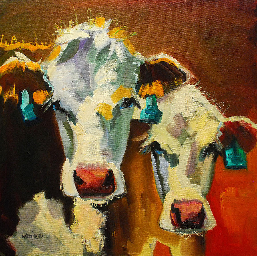 Sibling Cows Painting by Diane Whitehead