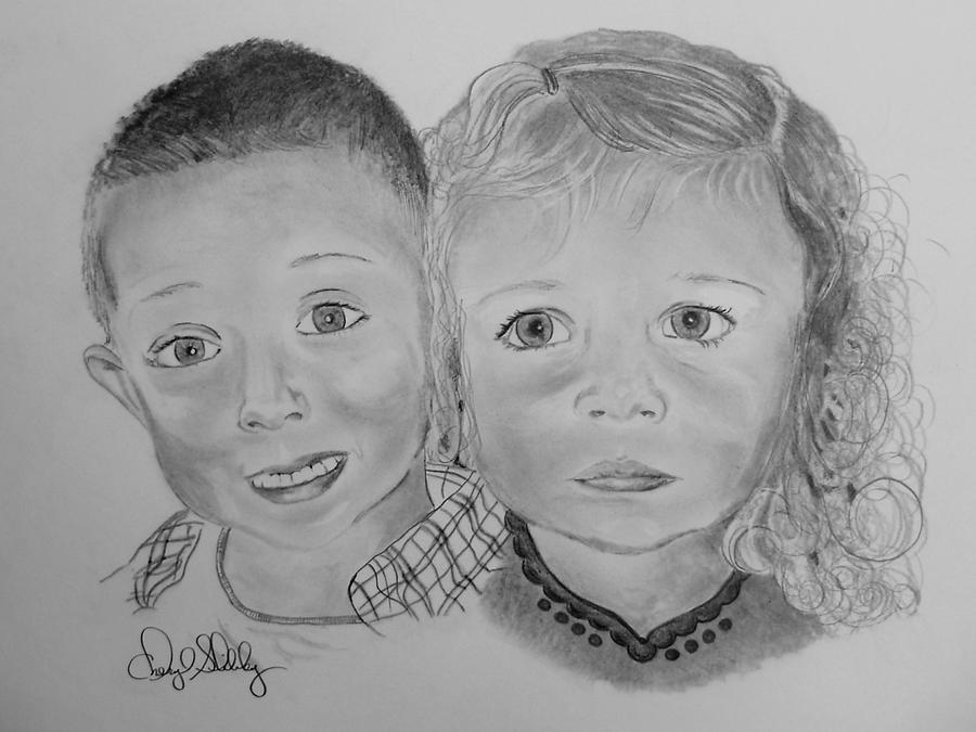 Sibling Twins Drawing by Cheryl Shibley