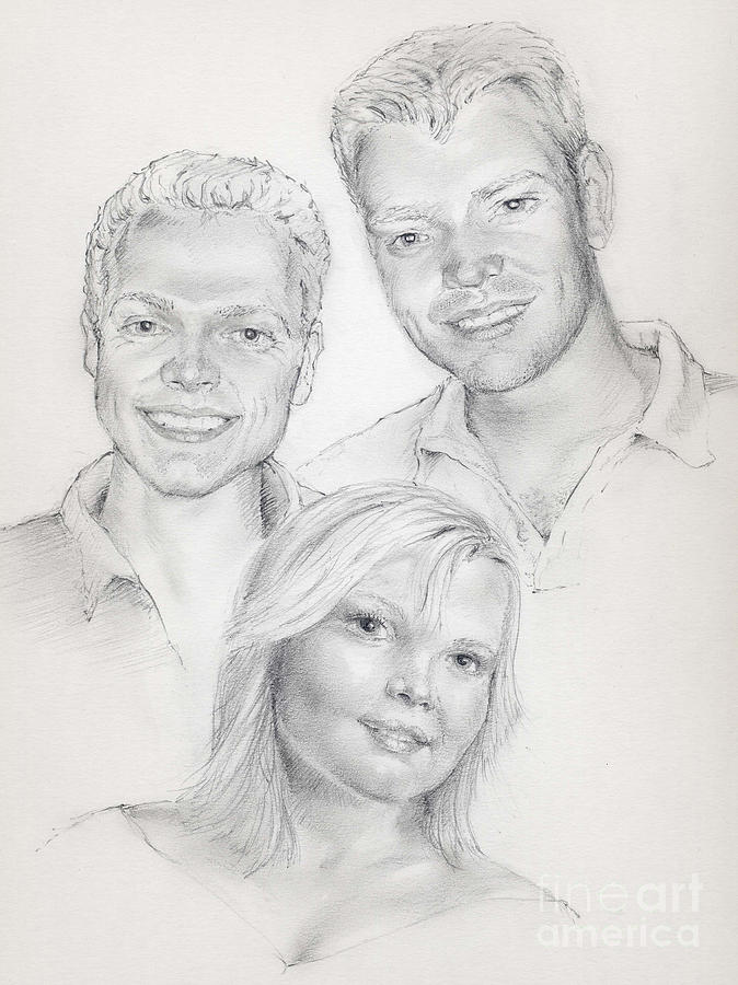 Portrait Drawing - Siblings by Gill Kaye