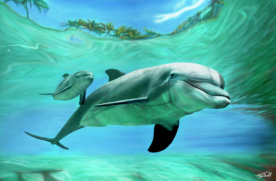 Dolphin Painting - Side by Side by Randy Dahl