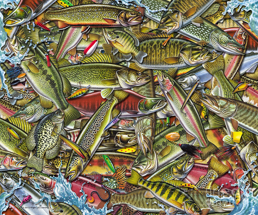 Side Fish Collage Painting by JQ Licensing