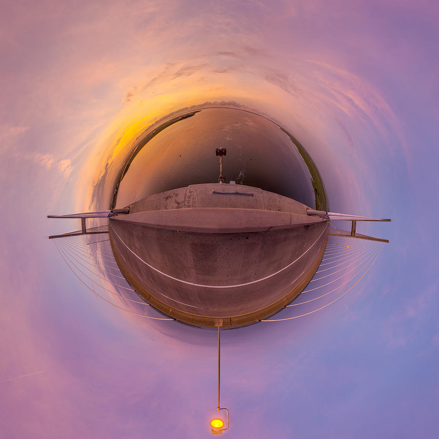 Sidney Lanier Bridge Twilight Tiny Planet  Photograph by Chris Bordeleau