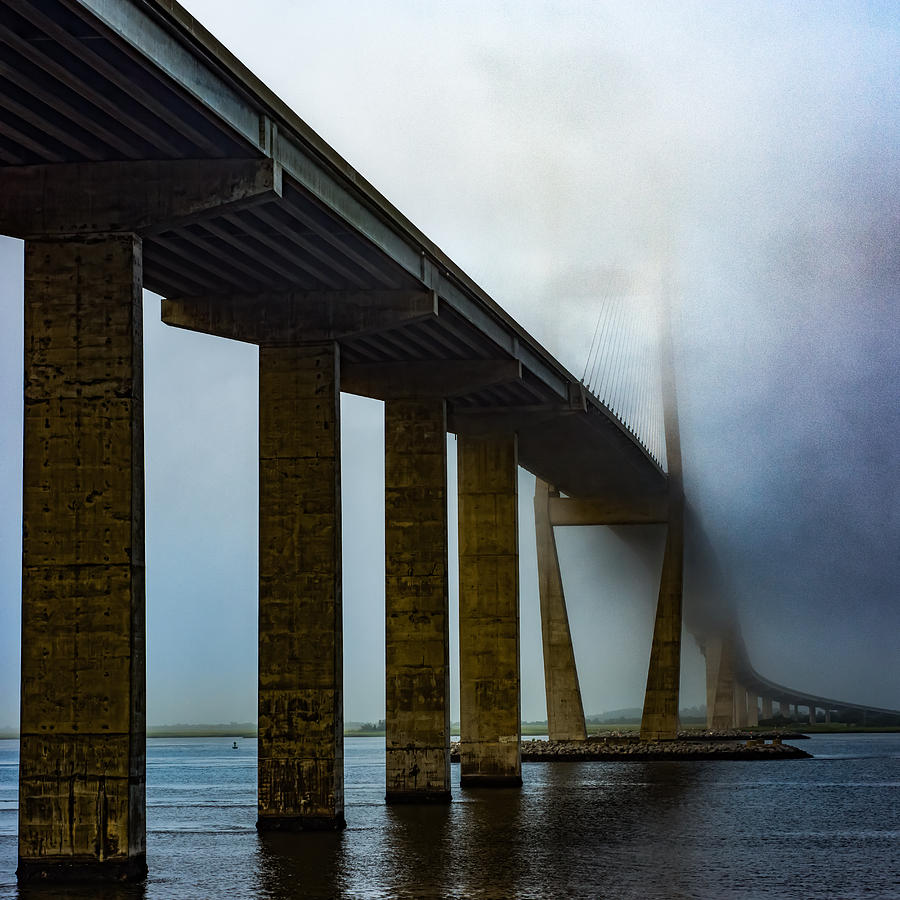 Sidney Lanier Bridge under Fog - Square Photograph by Chris Bordeleau