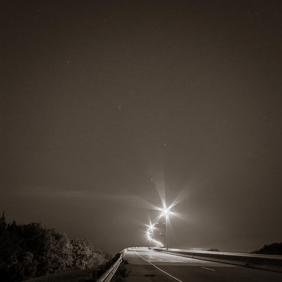 Black And White Photograph - Sidney Lanier Bridge under the stars by Chris Bordeleau