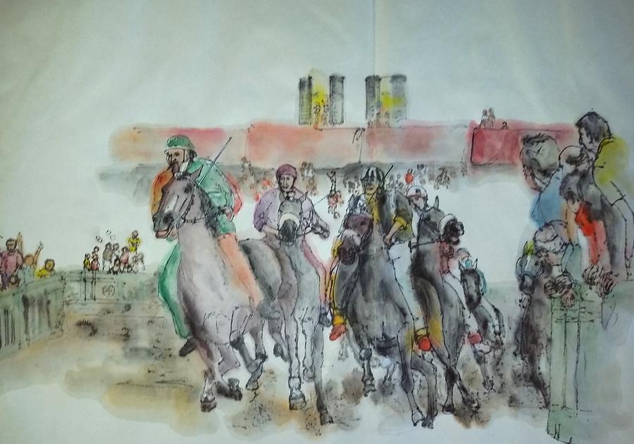 Siena and their Palio album Painting by Debbi Saccomanno Chan