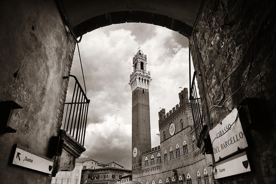 Siena City Hall Bell Tower archway Photograph by Songquan Deng
