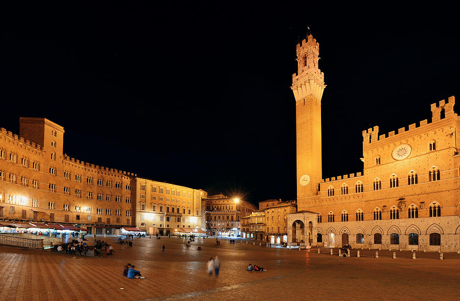 Siena City Hall Bell Tower at night Photograph by Songquan Deng