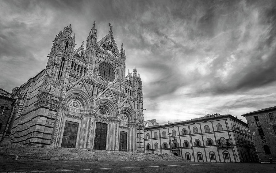 Siena Italy Cathedral Morning BW Photograph by Joan Carroll