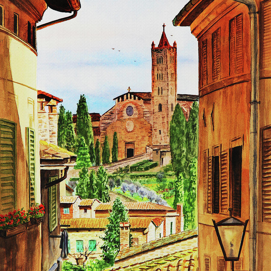 Siena Italy Church Of Santa Maria Dei Servi Watercolor Painting
