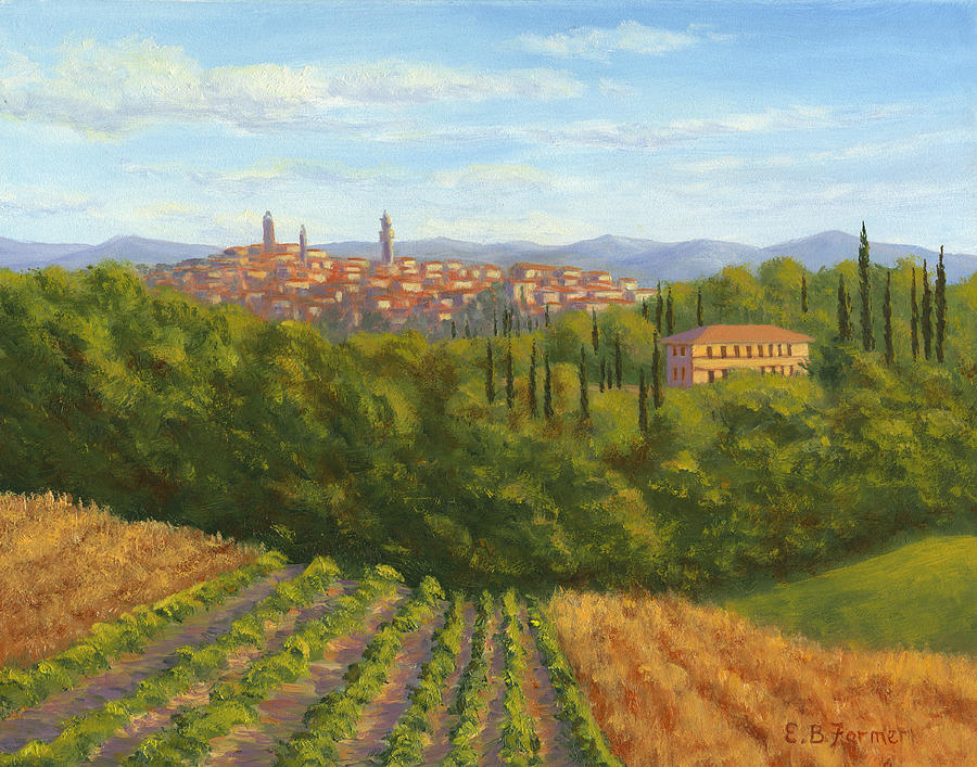 Landscape Painting - Siena Italy from the Villa by Elaine Farmer