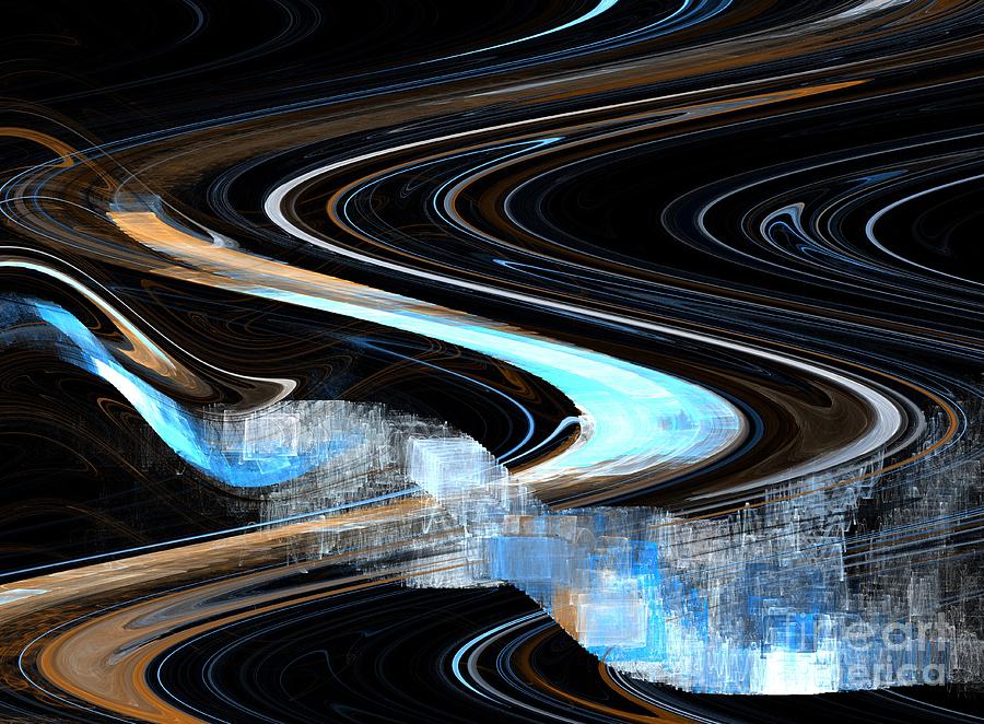 Abstract Digital Art - Sienna Blue Curve by Kim Sy Ok