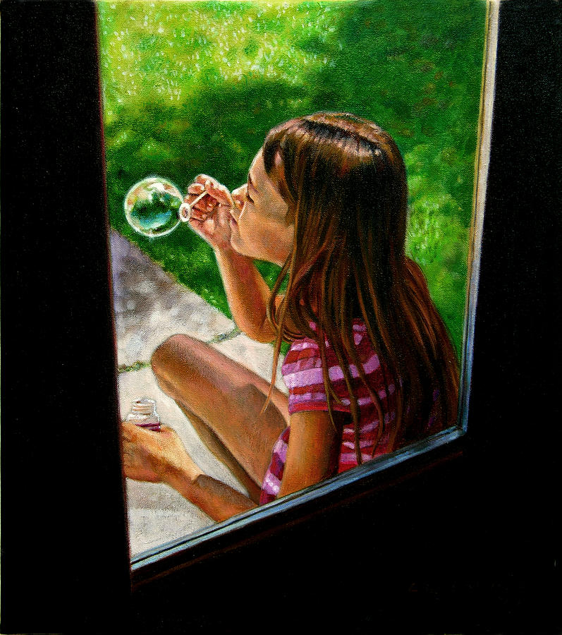 Sierra Blowing Bubbles Painting by John Lautermilch