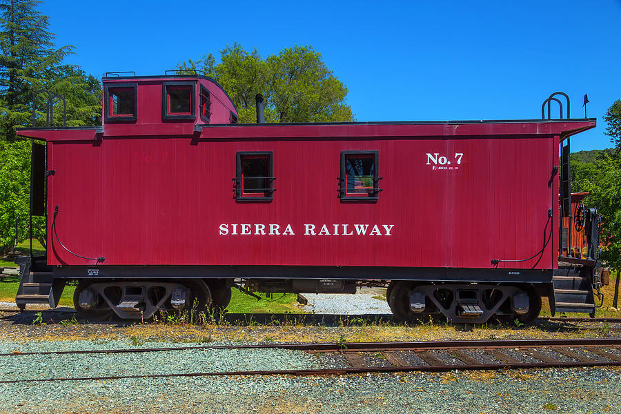 Train Photograph - Sierra Railway Red Caboose No 7 by Garry Gay