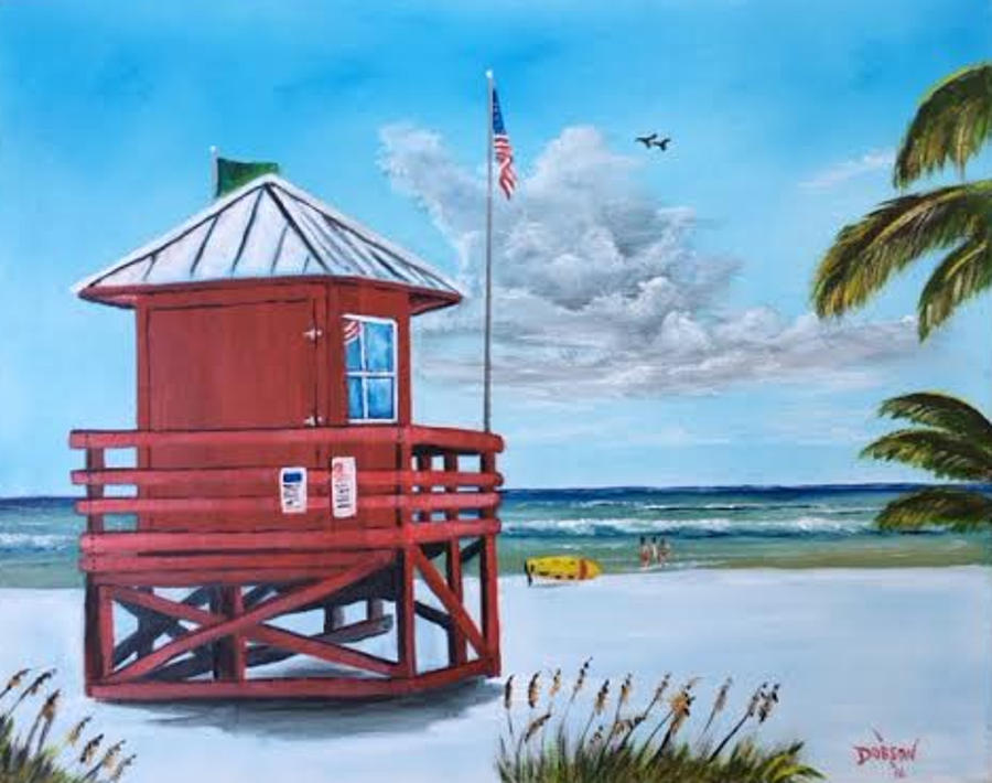 Siesta Key Red Lifeguard Shack Painting by Lloyd Dobson