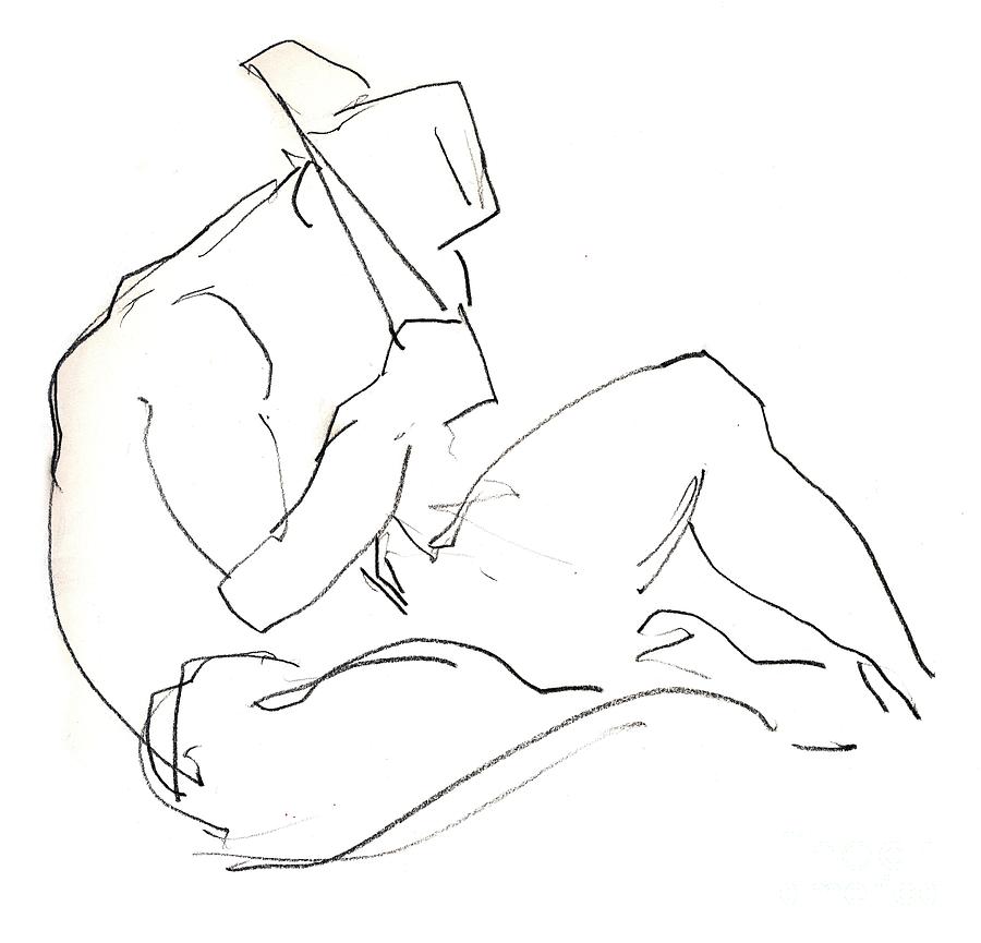 Hat Drawing - Siesta - male nude by Carolyn Weltman