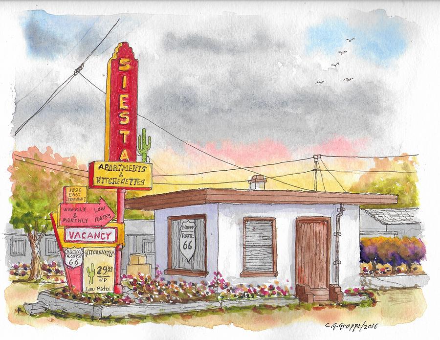 Siesta Motel in Route 66, Andy Devine Ave., Kingman, Arizona Painting by Carlos G Groppa
