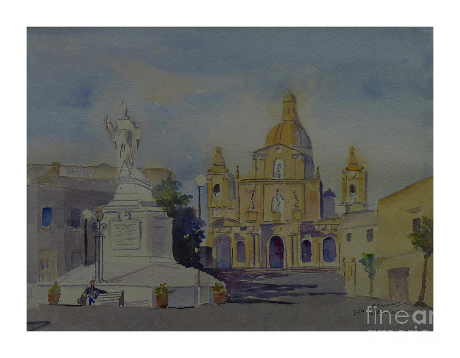 Main Square Painting - Siggiewi main square by Godwin Cassar