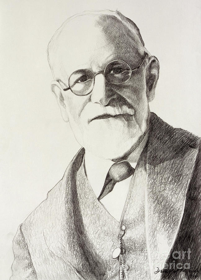 Sigmund Freud  pencil on paper Drawing by Dinah Roe Kendall
