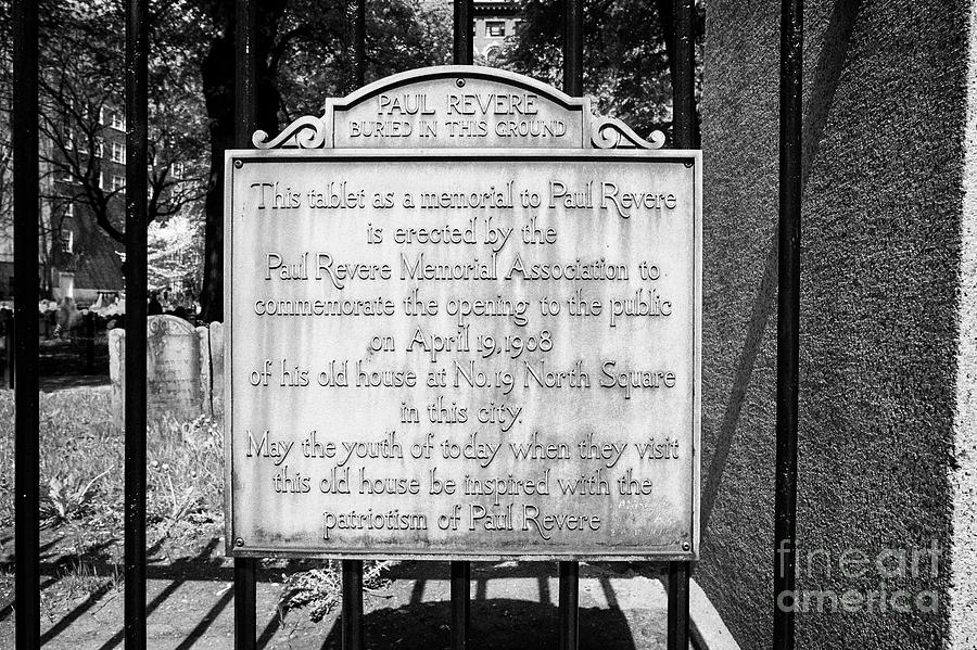 sign marking paul revere buried in granary burying ground Boston USA ...