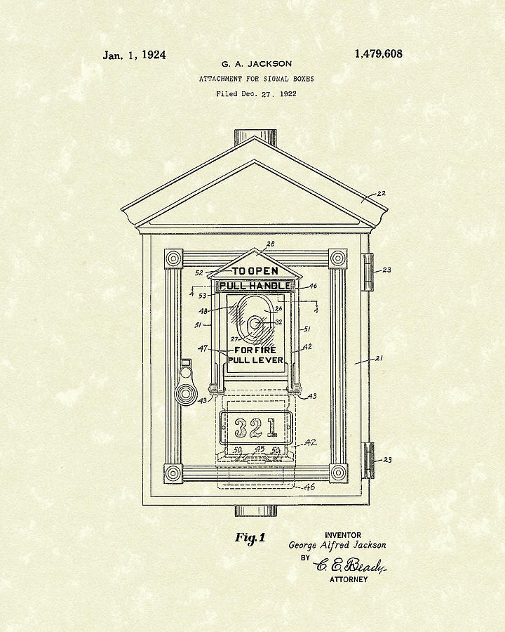 Jackson Drawing - Signal Box 1924 Patent Art by Prior Art Design