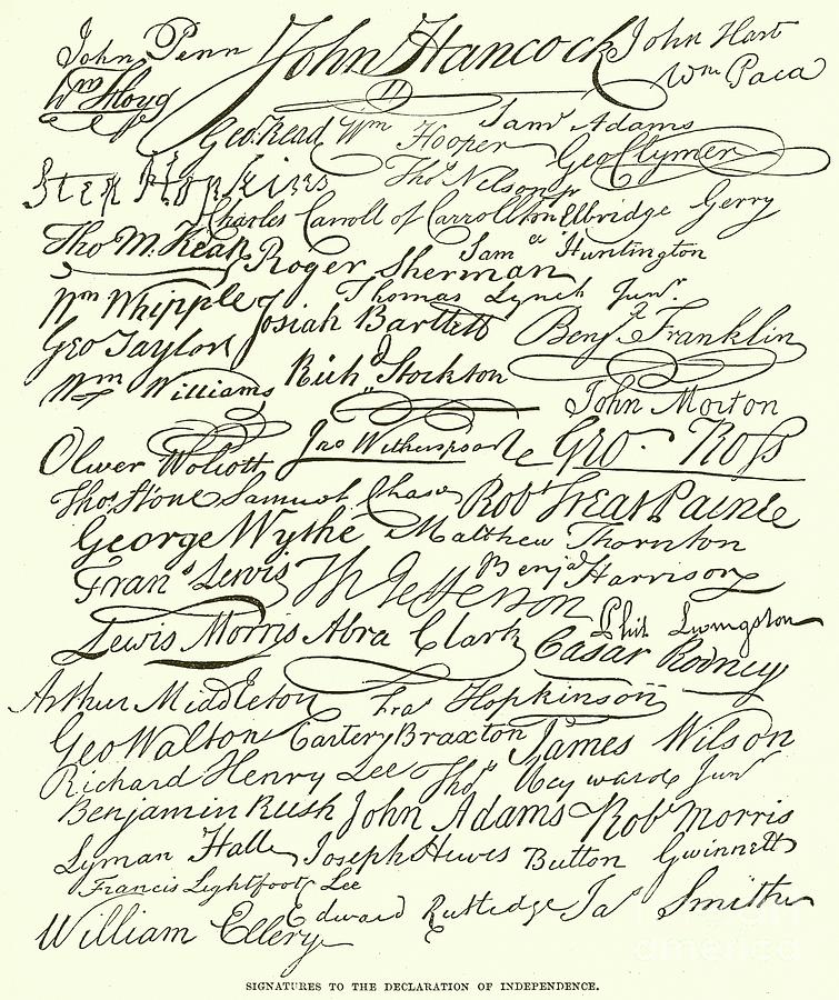 Signatures on the Declaration of Independence Drawing by American School