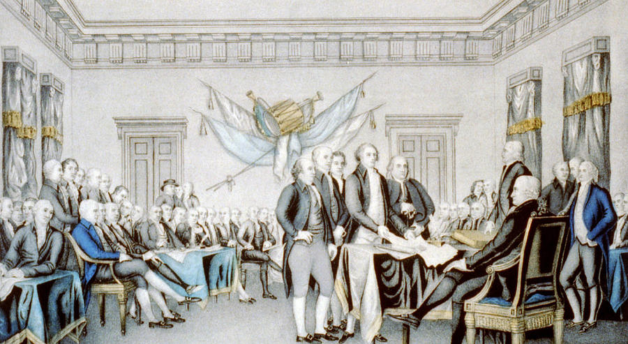 Independence Day Painting - Signing the Declaration of Independence by American School