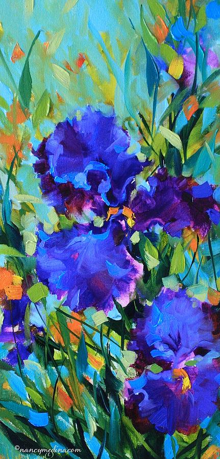 Iris Painting - Signs of Spring Blue Iris by Nancy Medina