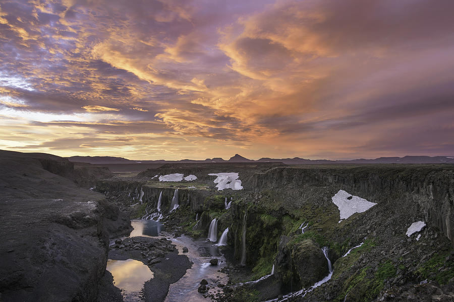 Sunset Photograph - Sigoldufoss Waterfalls Iceland 1307 by Bob Neiman