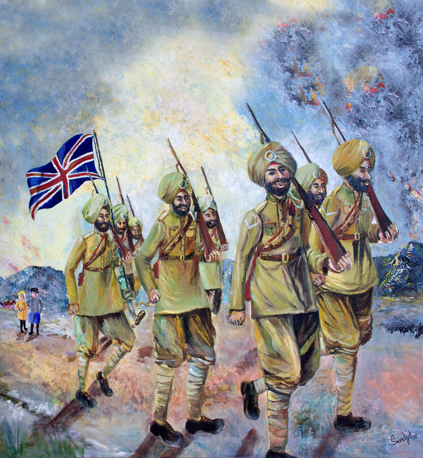 Sikh soldiers in France WW1 Painting by Sarabjit Singh Sikh soldiers in France WW1 Painting by Sarabjit Singh
