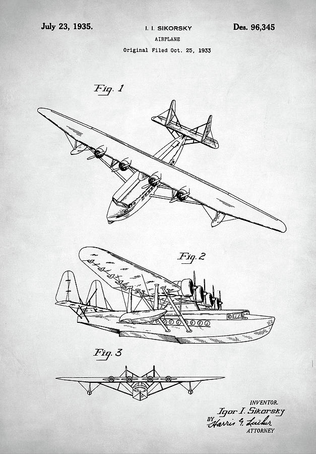 Sikorsky Seaplane Patent Digital Art by Hoolst Design