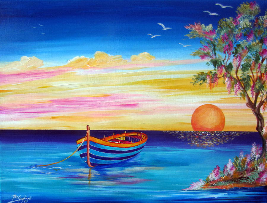 Silence and tranquility at sunset Painting by Roberto Gagliardi