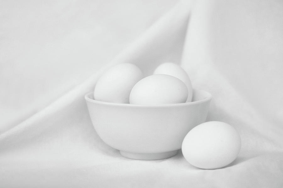 Still Life Photograph - Silence - Eggs and Bowl - Still Life - Black and White by Nikolyn McDonald