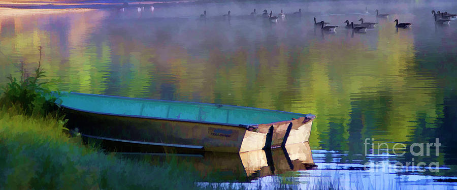 Silence Pond Boat Geese  Photograph by Chuck Kuhn