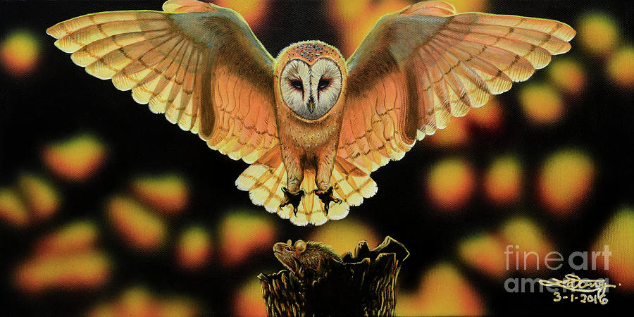 Barn Owl Painting - Silent Killer by Elise Wong Barn Owl Painting - Silent Killer by Elise Wong