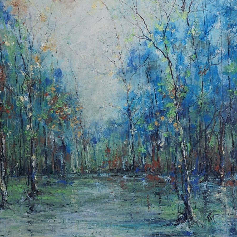 Silent Reflections in Blue Painting by Robin Miller-Bookhout