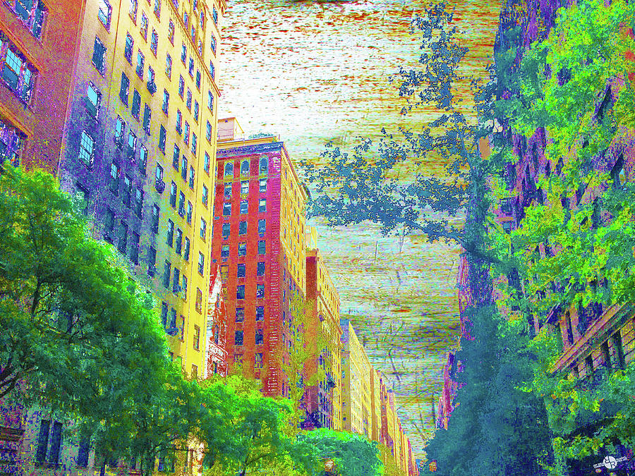 Abstract Mixed Media - Silently Loud Buildings Trees Street New York City by Tony Rubino