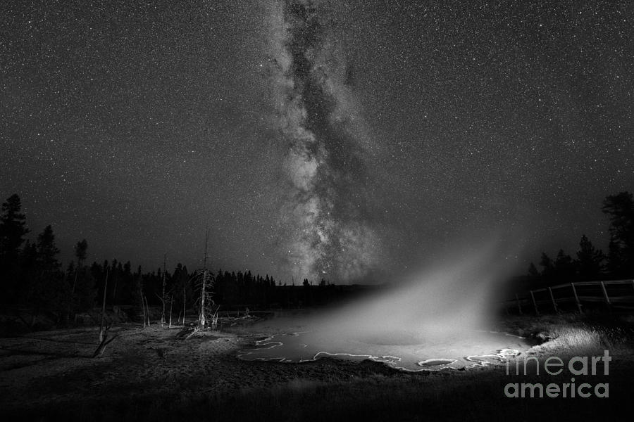Yellowstone National Park Photograph - Silex Spring Milky Way BW by Michael Ver Sprill