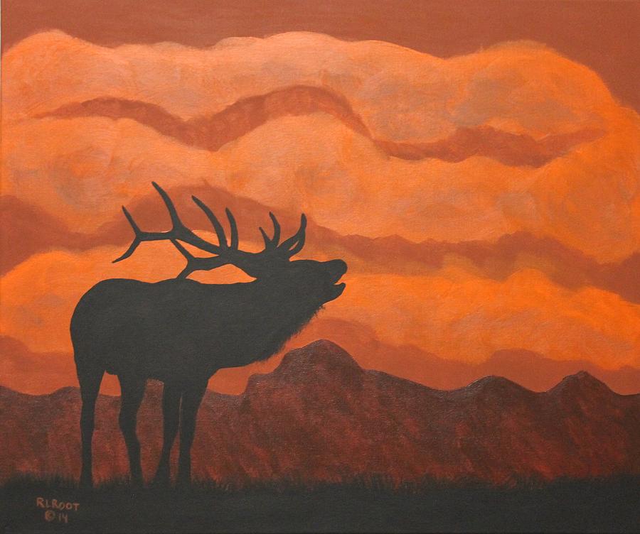 Silhouette elk Rust Painting by Ralph Root