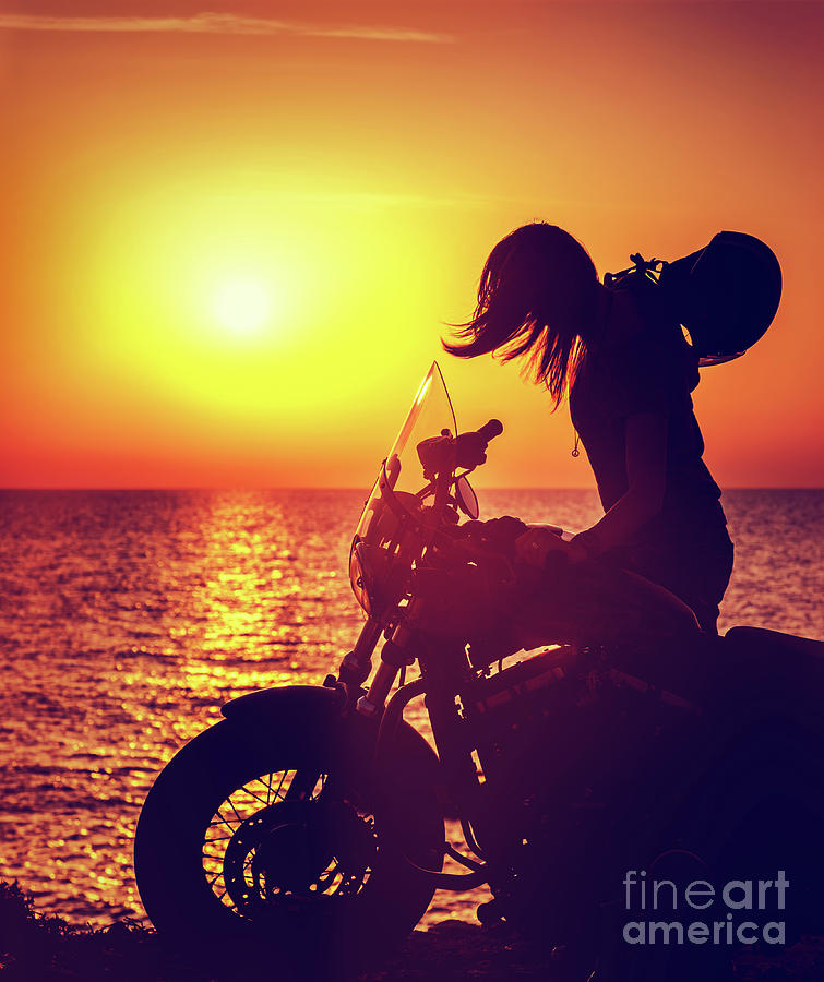 Silhouette of a biker woman Photograph by Anna Om