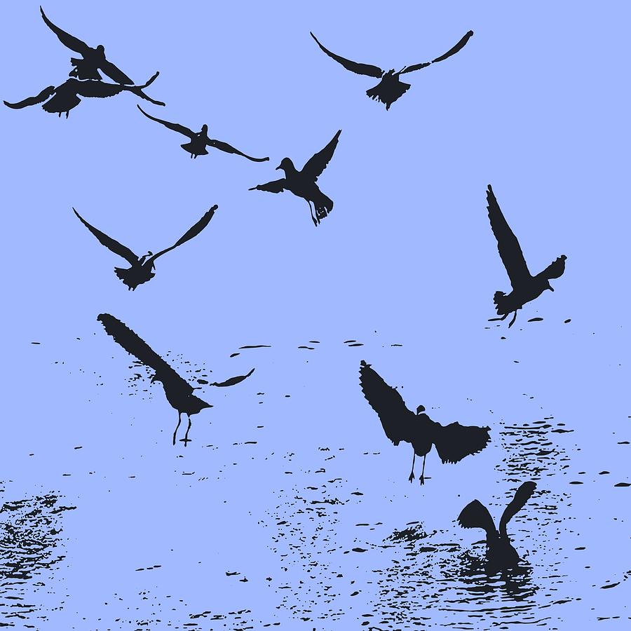 Silhouette Of A Flock Of Seagulls Over Water Vector Digital Art by Taiche Acrylic Art