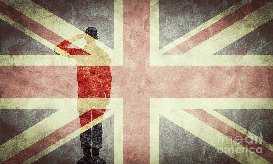 Silhouette of a soldier and The United Kingdom grunge flag. Photograph by Michal Bednarek
