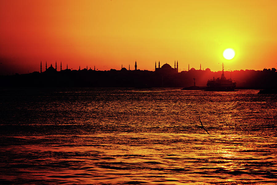 Sunset Photograph - Silhouette of Istanbul  at Sunset by Svetlana Yelkovan