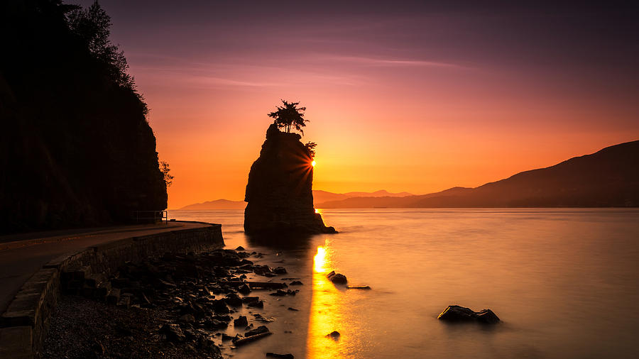 Silhouette of Siwash Rock at Sunset Photograph by Pierre Leclerc Photography