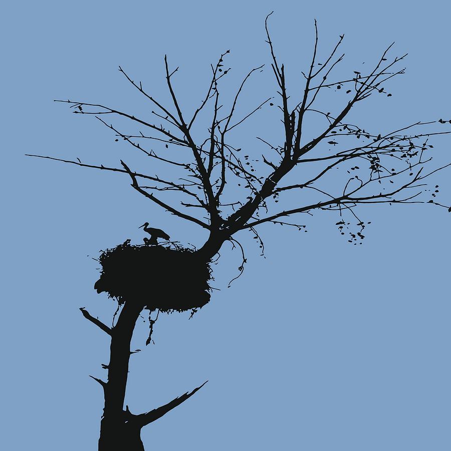 Silhouette Of Stalk Nest and Fledglings Vector Digital Art by Taiche Acrylic Art