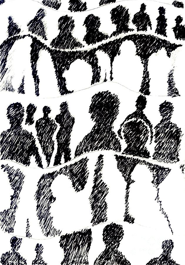 Black And White Drawing - Silhouettes 1 by Helena Tiainen